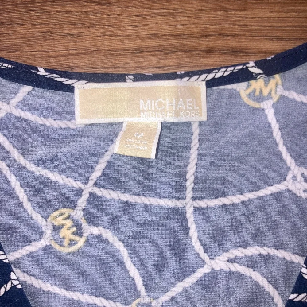 Michael Kors blue short sleeve with gold chain pattern dress size m